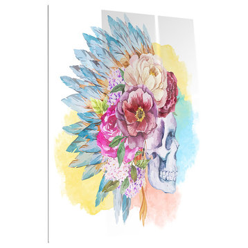 "Skull and Flowers" Digital Floral Glossy Metal Wall Art, 12"x28"