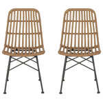 GDFSTUDIO - Silverdew Indoor Wicker Dining Chairs, Set of 2, Light Brown/Black - Refresh your interior space in a natural yet sleek style with the help of our exquisite dining chair set. This set of chairs brings a modern twist to a classic look with its perfect blend of rattan and metal. Featuring a beautifully wrapped rattan design and thin angled frame, this chair set brings your dining space together with a subtle flourish. These dining chairs provide a minimalistic yet durable structure that is crafted to superior excellence, making these ideal for any style of decor.