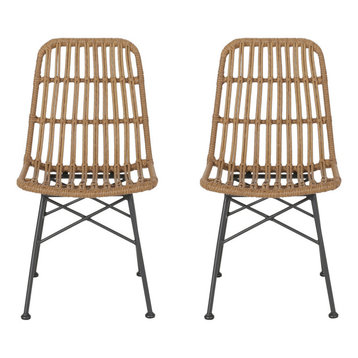 Silverdew Indoor Wicker Dining Chairs, Set of 2, Light Brown, Black