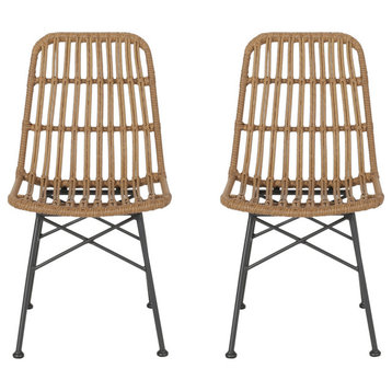Silverdew Indoor Wicker Dining Chairs, Set of 2, Light Brown, Black