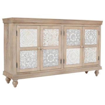 Adele 71 Hand Carved Solid Wood Rustic Four-Door Sideboard Cabinet