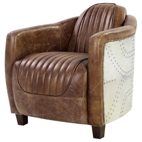 ACME Brancaster Chair in Retro Brown Top Grain Leather and Aluminum