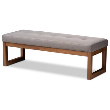 Baxton Studio Caramay Tufted Bench in Grey and Walnut Brown