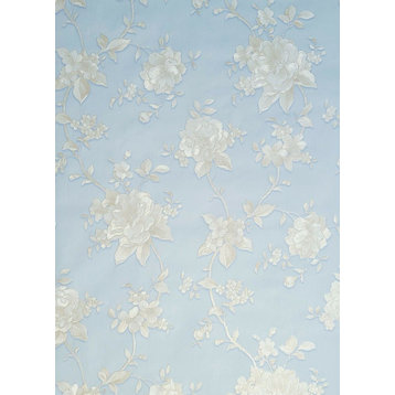Floral Pastel blue beige cream Gold Metallic flowers Wallpaper, 21 Inc X 33 Ft R