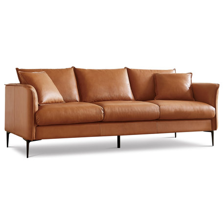 Valencia Jasper Italian Nappa 11000 Top Grain Leather Three Seats Sofas, Cognac