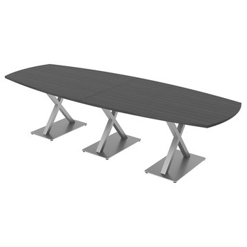 10 Person Arc Boat Conference Table with X Bases Data And Electric