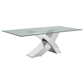Casabianca Modern Geneva Stainless Steel Dining Table in Clear