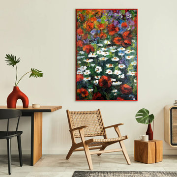 Framed vibrant canvas painting - Handmade wall art "Blooming Expanses"