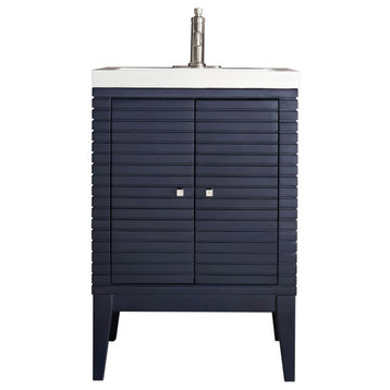 Linden 24" Single Vanity Cabinet, Navy Blue w/ White Glossy Composite Countertop