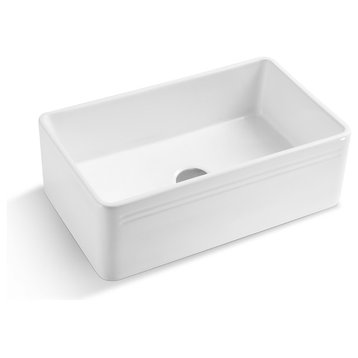 30" White Fireclay Farmhouse Single Bowl Kitchen Sink-Reversible