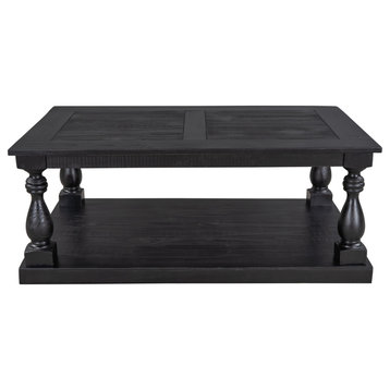 Rustic Floor Shelf Coffee Table, Storage, Black