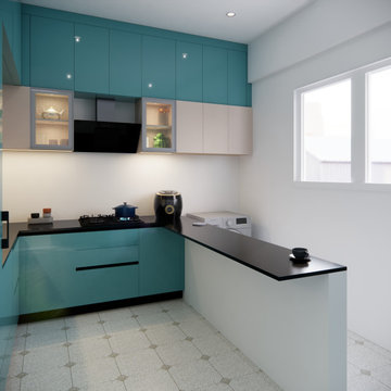 Teal Kitchen with Integrated Breakfast Bar