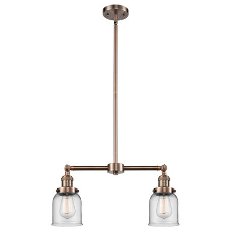 2-Light Small Bell 22" Chandelier, Antique Copper, Glass: Clear