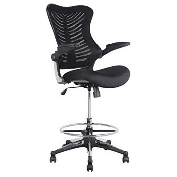 Office Factor STOOL CLERK DRAFTING RECEPTION Black Mesh up Armrest Molded Seat