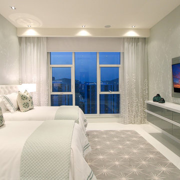 Brickell Key Penthouse - Guest Bedroom Motorized Shades & Bay Views