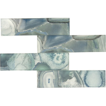 3"x12" Magical Forest Glossy Glass Tile, Periwinkle Dust Blue, Set of 15