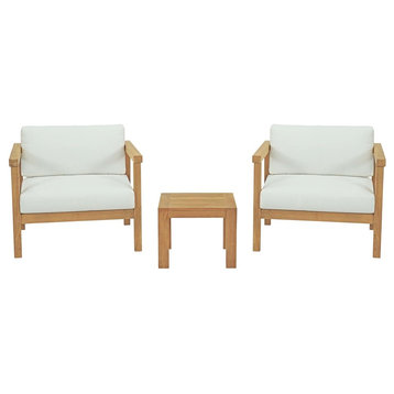 Modern Outdoor Lounge Chair and Side Table Set, Wood, White Natural