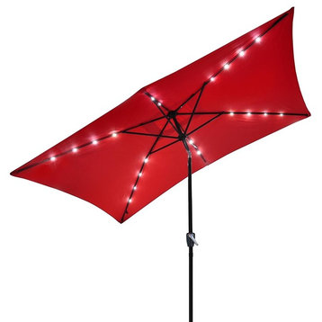 Yescom 10x6.5 Ft 20 LED 6 Ribs Patio Solar Led Umbrella Tilt, Red