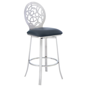 Lotus Contemporary 30" Bar Height Barstool, Brushed Stainless Steel