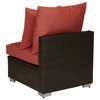 Azura Outdoor Rattan Armless Chair, Brown Rattan and Deep Coral Cushions