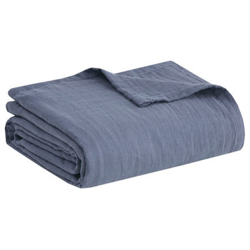 Clean Spaces Gauze 100% Cotton Lightweight Blanket, Blue