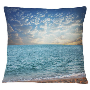 Fasting Moving Clouds Over Blue Beach Modern Beach Throw Pillow, 18"x18"