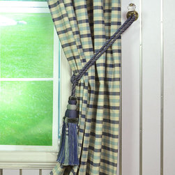 Paroo Cotton Blend Small Check Double Pinch Pleat Curtains & Drapes Tassel Tieba - Curtains