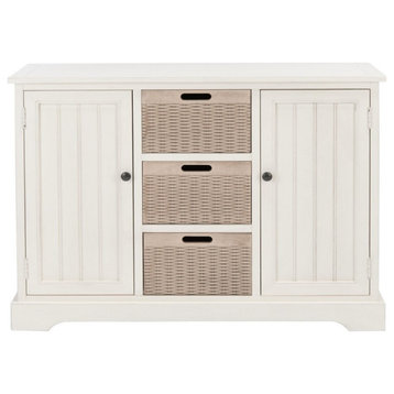 Gracyn 2 Door And 3 Removable Baskets Distressed White With Natural Baskets