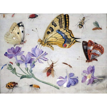 Tile Mural, Butterflies, Other insects, and Flowers Ceramic Glossy