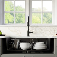 Karran Farmhouse/Apron-Front Quartz 34" Single Bowl Kitchen Sink, Black