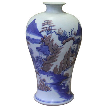 Chinese Red Blue White Porcelain Hand-painted Scenery Small Vase Hcs4478