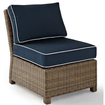 Crosley Furniture Bradenton Fabric Armless Patio Chair in Brown and Navy