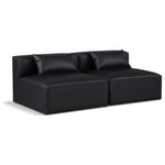 Meridian Furniture - Cube Upholstered Modular Sofa, Black, 2-Piece: 2 Armless Chair, Vegan Leather - Elevate your space with the luxurious Cube Vegan Leather Modular Sofa. This modular sofa exudes modern elegance, charm, and comfort making it a perfect addition to any contemporary living space. Its clean lines and cube shape are reminiscent of minimalist design, while the plush black vegan leather upholstery adds a touch of luxury and sophistication. The chair's versatile construction and geometric aesthetic seamlessly integrate into various design styles, from sleek living rooms to chic home offices, embodying the essence of modern design and creating a sense of order and tranquility in your space.