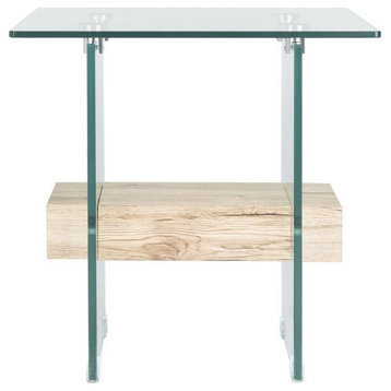 Leya Accent Table, Glass/Natural Shelf
