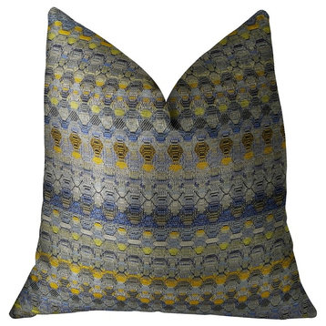 Blue Wynne Blue Navy and Yellow Handmade Luxury Pillow, 16"x16"