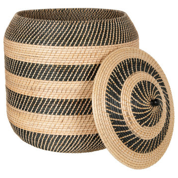 Extra-Large Rattan Belly Basket, Natural and Black