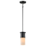 Maxim Lighting - Maxim Lighting 10362SWBK Rexford 1-Light Mini Pendant in Black - Sharp lines as a cylindrical metal cup supports matching glasses in your choice of Satin White etched glass or Clear Seedy glass. A clean and transitional design, these mini pendants easily coordinate with more traditional environments with a rejuvenating young approach to design. Available in Satin Brass, Satin Nickel, or Matte Black with your choice of glass. Pair the clear glass shades with tubular filament lamps to complete the look.