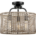 Progress Lighting - Lavelle 3-Light Rattan Textured Black Semi-Flush Mount Convertible Ceiling Light - Gather under the organic glow of the Lavelle Collection 3-Light Natural Rattan Textured Black Global Semi-Flush Mount Convertible Ceiling Light. Light sources glow from between the openings of a natural rattan shade that creates an earthy design sure to add an organic touch to the living space it calls home. The smooth, stem, curved arms, and rounded light bases are coated in a textured black finish that complements the shade and adds a pinch of industrial character. For ideal illumination, use 3 medium base bulbs that are sold separately (60w max - LED/CFL/incandescent). The ceiling light is compatible with dimmable bulbs. Incorporate clear light bulbs for a pinch of contemporary shine or opt for vintage bulbs to enhance the light fixture's rustic demeanor. The semi-flush mount's organic design is ideal for any hallway, stairwell, entryway, breakfast nook, or sitting room in coastal, eclectic, farmhouse, or global style settings. It's time to breathe new life into the mundane every day with timeless and truly transformative bathroom lighting. Make your purchase today to begin your journey to a whole new lighting experience. Progress Lighting products are designed for exceptional quality, reliability, and functionality.