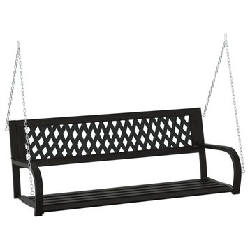 vidaXL Patio Swing Bench Hanging Porch Swing with Chains Steel and Plastic Black