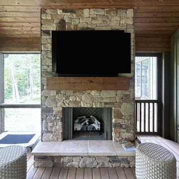 Porch Fireplace With a Tongue and Groove Ceiling
