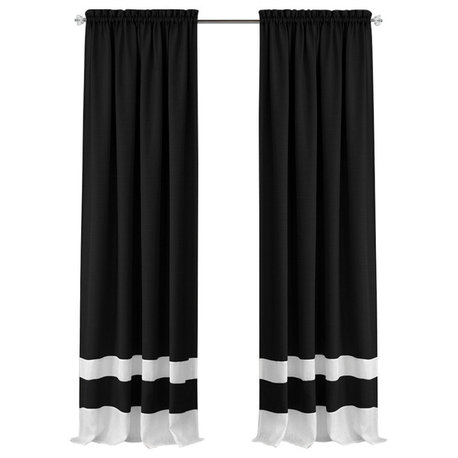 Darcy Rod Pocket Window Curtain Panel, 52"x84", Black/White