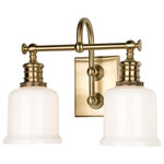 Hudson Valley Lighting - Keswick 2 Light Bathroom Vanity Light, Aged Brass - Keswick's combination of strength and refinement is equally at home in a country manor or an urban apartment. We double-mount the sconce's gooseneck arm to create a durable and appealing design. Bell-shaped glass, cast swivels, and straight-line knurling on the socket holders enhance Keswick's vintage character.