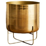 Serene Spaces Living - Gold Soho Planter with Detachable Metal Stand, Wide Planter - This beautiful planter is perfect midcentury decor which will add timeless minimal style to your home. We love the clean lines of its design and the luxurious look of the gold pot. Enhance your house or office decor with this gorgeous planter. Keep it standing on a lonely looking sideboard to display your favorite foliage and bring some natural but luxe vibes inside. Plants bring in a sense of peace and calm in your space. This is a perfect holder for potted ferns, cactii, houseplants, air plants and more. The gold pot has no drainage holes. This shiny gold planter is made of metal and is very sturdy. The planter comes apart from the stand so feel free to place the planter on the floor and use the stand to hold some other decorative object. Sold individually the total height of the planter is 26" Tall and diameter of the pot is 14". When seeking products made with love that give your home or office a touch of warmth in a simple package, Serene Spaces Living is the perfect choice.