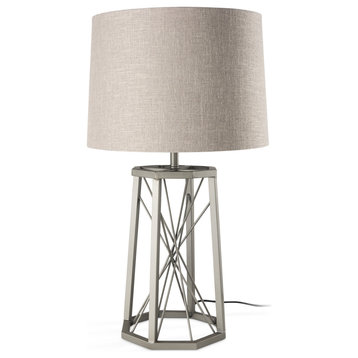 Raen Gray Metal Octagonal Base With Beige Shade Table Lamp