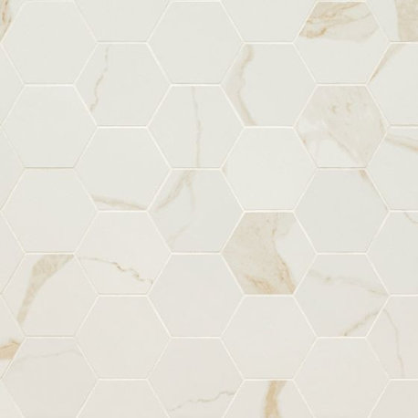 Eden Calcatta 3X3 Hexagon Matte Porcelain Mosaic, 4x4 or 6x6 Sample