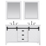 Altair - Kinsley Bathroom Vanity Set, Sliding Door, 60", With Mirror - Rustic charm meets contemporary style with the Kinsley Vanity. The highlight of this piece is its sliding cabinet design with crosshatch motif, accented by antique-look hardware. Minimalistic in appearance, this austere yet handsome vanity lends quiet elegance to any guest or master bathroom space. It comes with a matching mirror for a coordinated designer look.