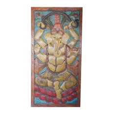 Consigned Vintage Carved Sarp(snake) Ganapati Barn Door Panel Zen Yoga Decor
