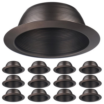 12-Pack 6 Inch Metal Recessed Can Light Trim, Step Baffle, Oil Rubbed Bronze