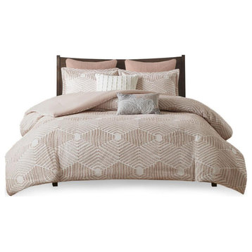 Blush Geometric Clipped Jacquard Comforter Set, Belen Kox
