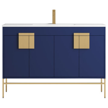 47" Kuro Minimalistic Single Sink Vanity, Navy Blue, No Medicine Cabinet